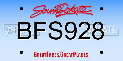 BFS928 South Dakota License Plate