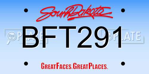 BFT291 South Dakota License Plate