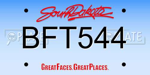 BFT544 South Dakota License Plate