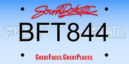 BFT844 South Dakota License Plate