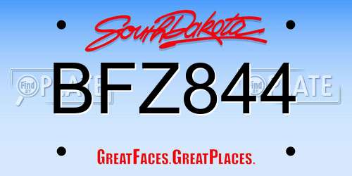 BFZ844 South Dakota License Plate