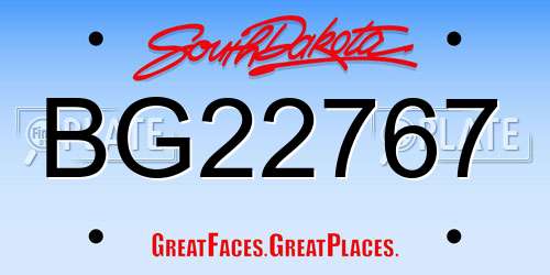 BG22767 South Dakota License Plate