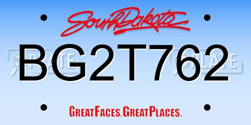 BG2T762 South Dakota License Plate
