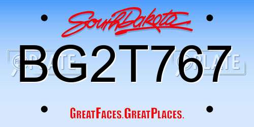 BG2T767 South Dakota License Plate