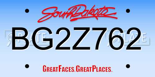 BG2Z762 South Dakota License Plate
