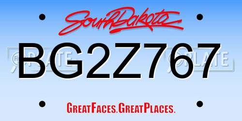 BG2Z767 South Dakota License Plate