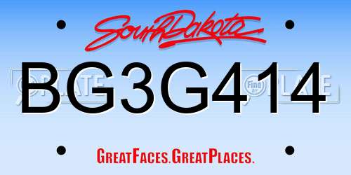 BG3G414 South Dakota License Plate
