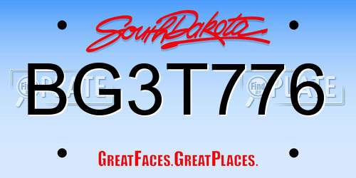 BG3T776 South Dakota License Plate