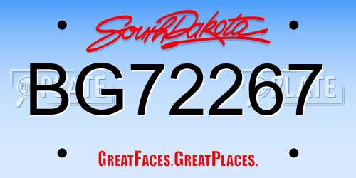 BG72267 South Dakota License Plate