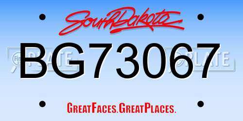 BG73067 South Dakota License Plate