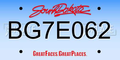 BG7E062 South Dakota License Plate
