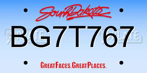BG7T767 South Dakota License Plate