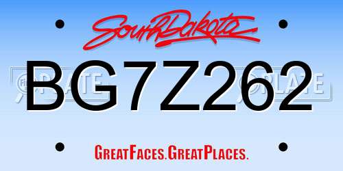 BG7Z262 South Dakota License Plate