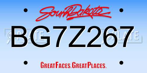 BG7Z267 South Dakota License Plate