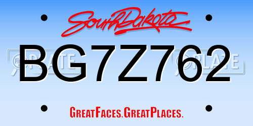 BG7Z762 South Dakota License Plate