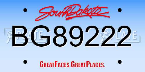 BG89222 South Dakota License Plate