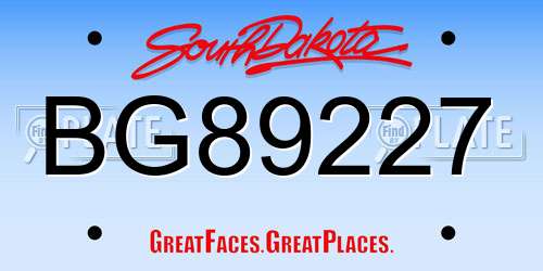 BG89227 South Dakota License Plate