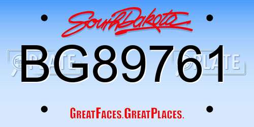BG89761 South Dakota License Plate