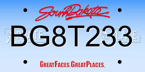 BG8T233 South Dakota License Plate