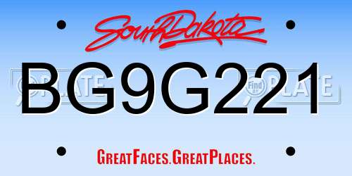 BG9G221 South Dakota License Plate
