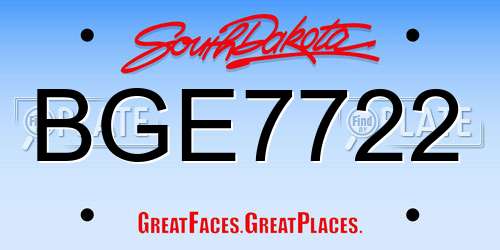 BGE7722 South Dakota License Plate