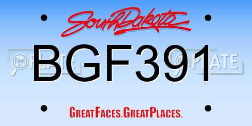BGF391 South Dakota License Plate