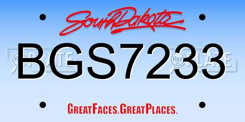 BGS7233 South Dakota License Plate