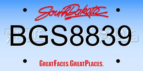 BGS8839 South Dakota License Plate