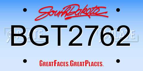 BGT2762 South Dakota License Plate