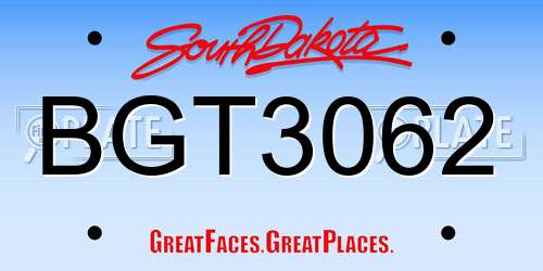 BGT3062 South Dakota License Plate