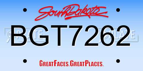 BGT7262 South Dakota License Plate