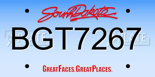 BGT7267 South Dakota License Plate