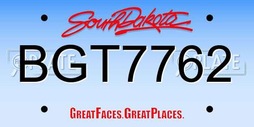 BGT7762 South Dakota License Plate