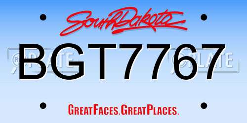BGT7767 South Dakota License Plate