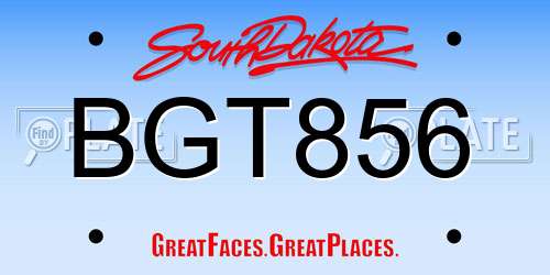 BGT856 South Dakota License Plate