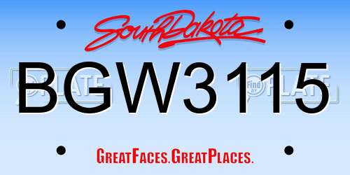 BGW3115 South Dakota License Plate