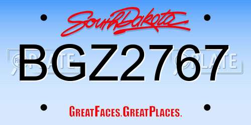 BGZ2767 South Dakota License Plate