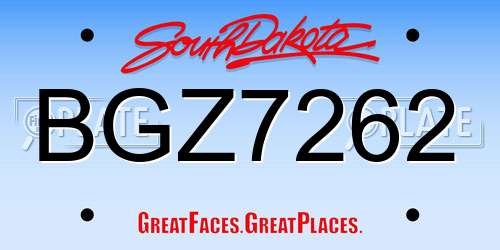 BGZ7262 South Dakota License Plate