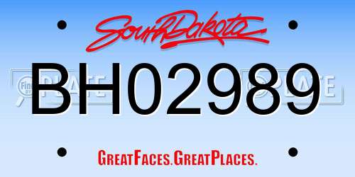 BH02989 South Dakota License Plate