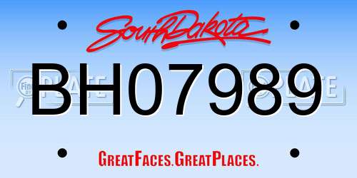BH07989 South Dakota License Plate