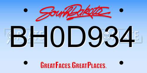BH0D934 South Dakota License Plate