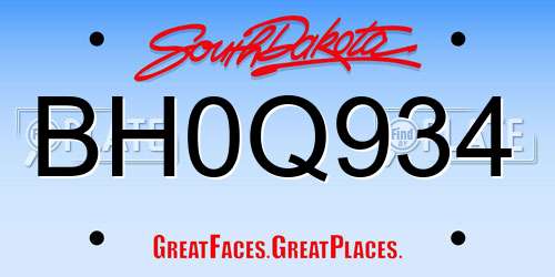 BH0Q934 South Dakota License Plate
