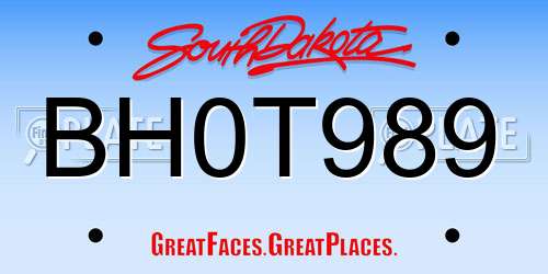BH0T989 South Dakota License Plate