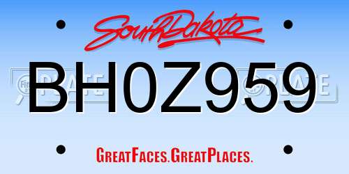 BH0Z959 South Dakota License Plate