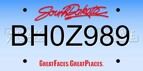 BH0Z989 South Dakota License Plate