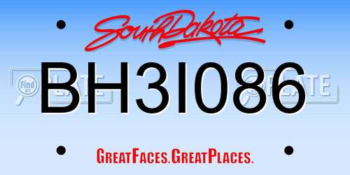 BH3I086 South Dakota License Plate