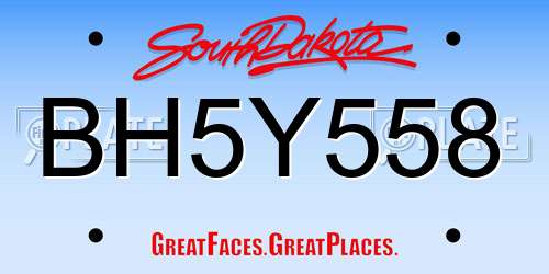 BH5Y558 South Dakota License Plate