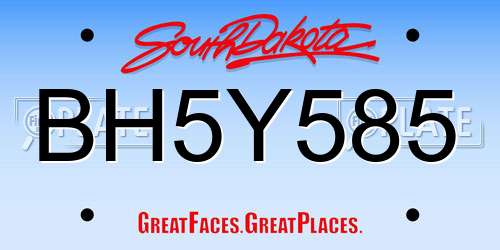 BH5Y585 South Dakota License Plate
