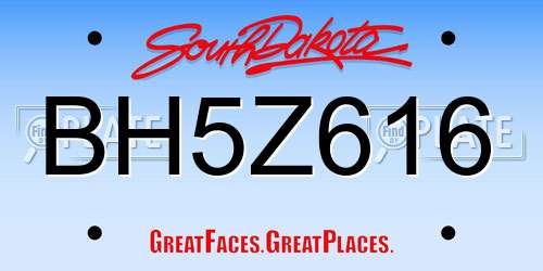 BH5Z616 South Dakota License Plate