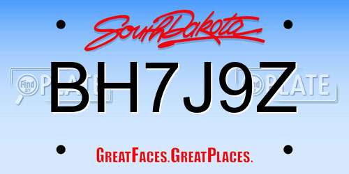BH7J9Z South Dakota License Plate